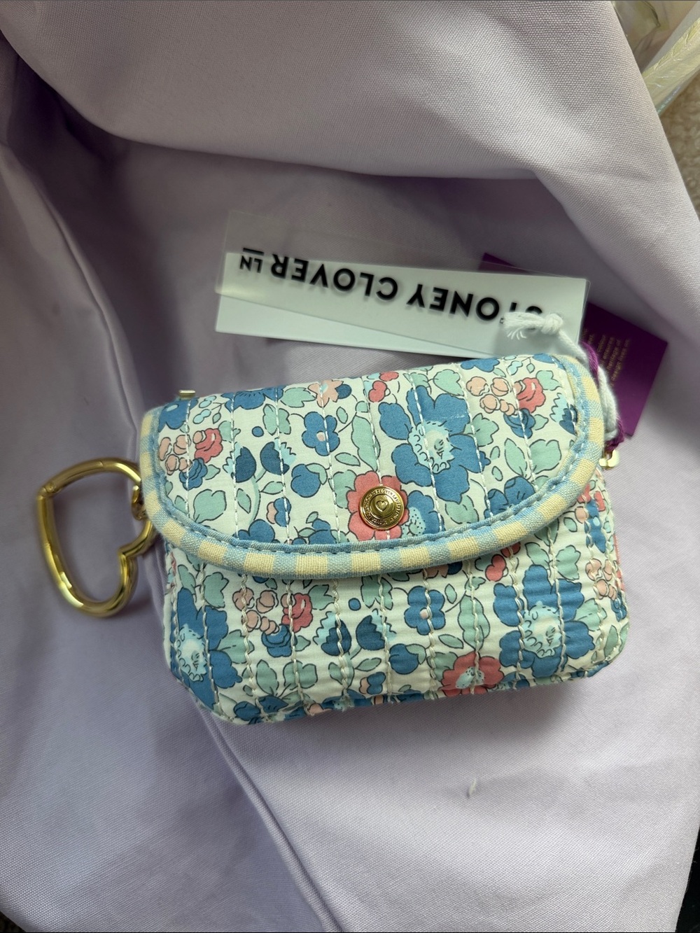 Stoney Clover Lane Quilted Floral Mini Pouch in Blue, Pink and Cream